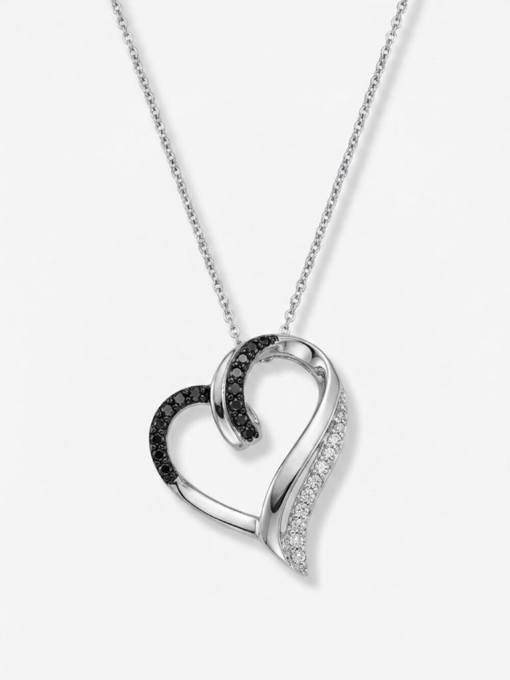 Kay Jewelers Heart Necklace Black and White Diamonds Sterling Silver 18" Neck